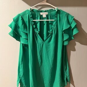 Liz Claiborne Green Ruffle Sleeve Blouse